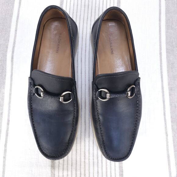 MAGNANNI Shoes Mens 8.5 Navy Blue Leather Bit Marbella Loafers Preppy Docksiders - Picture 4 of 14